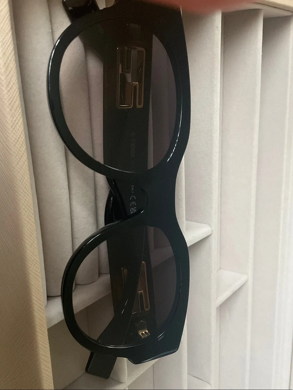 Fendi Black Round Baguette Sunglasses with Gold Logo